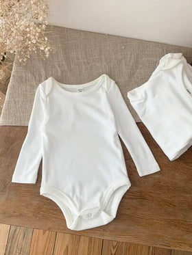 SHEIN LMoss Kids 4 قطع طقم هدية لحديثي الولادة من البنات، بوديسوت صلبة اللون مرنة مصنوعة من الصوف المحبوك، مناسبة للخريف والشتاء
