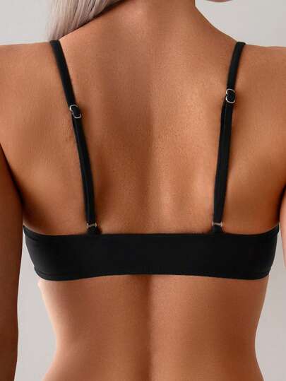Swim Basics بيكيني صيفي للنساء بطقم سادة باللون الأسود به فتحات، للشاطئ والإجازات الصيفية