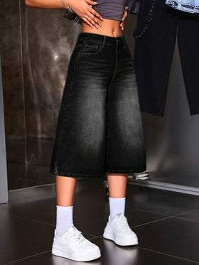 SHEIN ICON جينز فضفاض مغسول للنساء مقاس 3/4 طول
