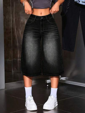 SHEIN ICON جينز فضفاض مغسول للنساء مقاس 3/4 طول