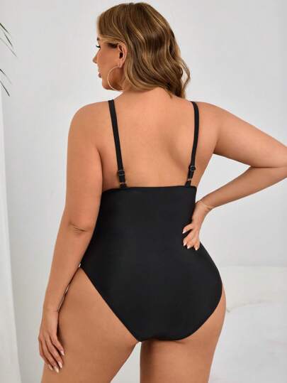 Swim Lushoire بدلة سباحة قطعة واحدة مقاسات كبيرة، باللون الأسود مع كشكشة في الخصر، تصميم بسيط للارتداء اليومي والشاطئ المنتجعات، مناسبة للعطلات الصيفية