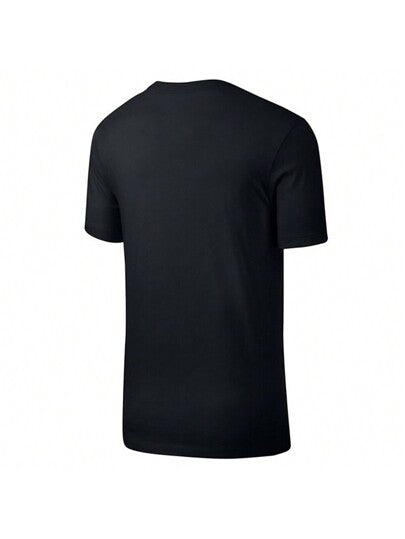Nike تي شيرت تي شيرت أسود قصير الأكمام للرجال بشعار مطرز وطباعة حرف وشكل صغير AR4999-013