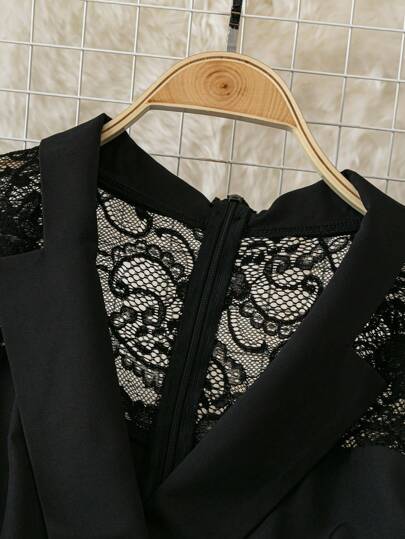 SHEIN Clasi قفطان نسائي ضيق الأرجل أكمام قصيرة مزين بالدانتيل الملونة ، ملابس مناسبة للتنقل