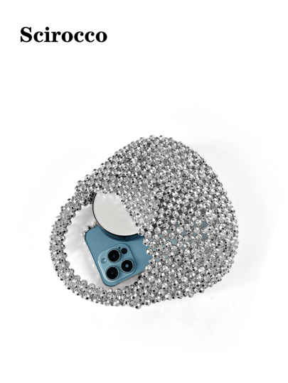 محفظة يد صغيرة فخمة مزينة باللؤلؤ، مصنوعة يدويًا لفصل الخريف/الشتاء، حقيبة يد لامعة للحفلات