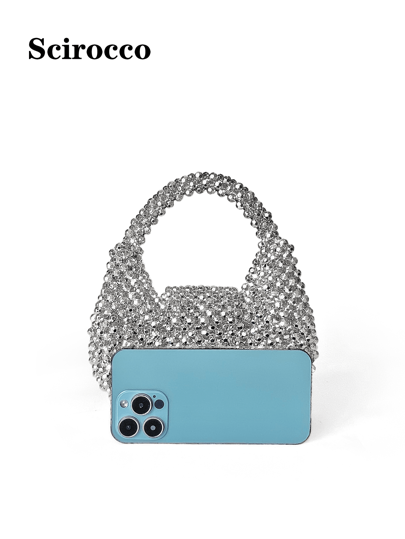 محفظة يد صغيرة فخمة مزينة باللؤلؤ، مصنوعة يدويًا لفصل الخريف/الشتاء، حقيبة يد لامعة للحفلات
