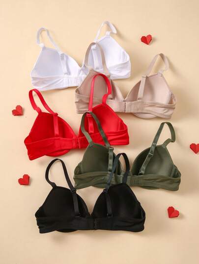 Shein Underwear&Sleepwear Basics 5 قطعة/مجموعة حمالات الصدر اليومية البسيطة الكاجوال غير السلكية للنساء