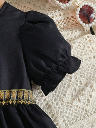 فساتين بيبي فستان بأكمام منتفخة بطبعة رجعية فريدة للبنات الصغيرات