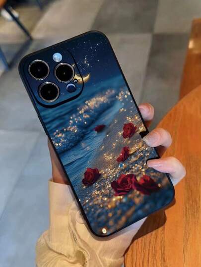 حافة ثقوب مناسبة لعيد الفطر، قاعدة زهرة ونصف قمر، واقية للصدمات متوافقة مع أجهزة iPhone16/16 Pro/16 Plus/16 Pro Max، P14 Pro Max، P13، P11، P12، XR، 7، 8، GES2