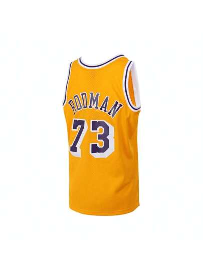 Mitchell & Ness بنسبة أوي لاعب كرة السلة الرجالي - رقصة MN الرجعي -إصدار المشجعين - الفريق لوس أنجلوس ليكرز لموسم 1998-99 في روديمان بالأصفر قمصان رياضية بلا أكمام