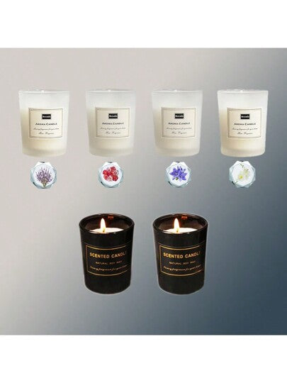 طقم هدية شموع معطرة، شموع شمع الصويا 5*6 أكواب مع 5 زهور الزنبق الاصطناعية، رائع لديكور الغرف والمكتب