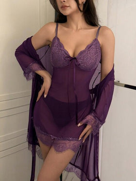 DAZY مجموعة بيجامة نسائية ربيعية مثيرة من الشبك والدانتيل المتباين رمضان