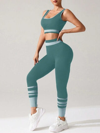 Sport Studio بذلة رياضية للنساء تتكون من ملابس علوية أكمام بلا أكمام وبنطال طويل موحد اللون, بادمج, صالح للاستخدام اليومي