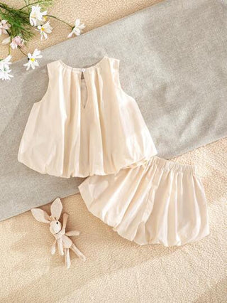 Cozy Pixies مجموعة ملابس ملابس علوية بدون أكمام رقبة دائرية مزينة بفيونكة ، وشورت خصر مطاطي مناسبة للأطفال البنات، قطعتين/ مجموعة