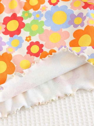 Cozy Pixies مجموعة ملابس علوية أكمام قصيرة بطباعة زهور ناعمة والشورت ذو الخصر المطاطي للبنات 2 قطعة