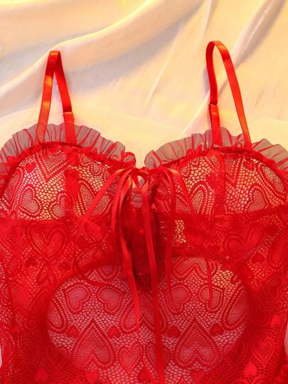 لانجيري حريمي DelicateAllure 4 قطع من الكشكشة والحواف المزخرفة والعقدة والشريط الرشيق، زينة لبذلة السيدات المصممة بطراز جذاب، مناسبة لعيد الحب