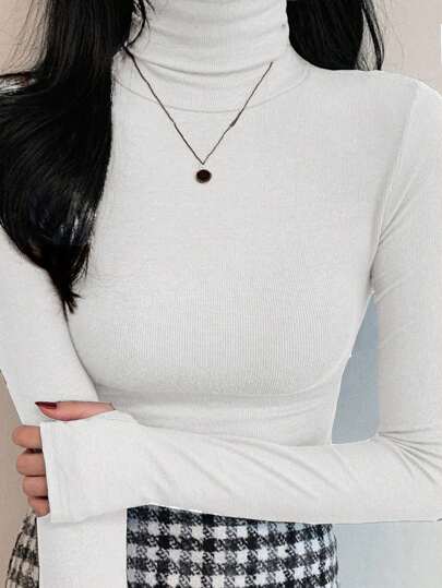 DAZY ملابس علوية حراري نسائي ضيق بياقة عالية، كاجوال وأنيق للارتداء اليومي، ملابس خريفية بأكمام طويلة للنساء