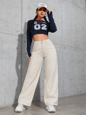 SHEIN PETITE بنطلون جينز كاجوال سادة للنساء للاستخدام اليومي