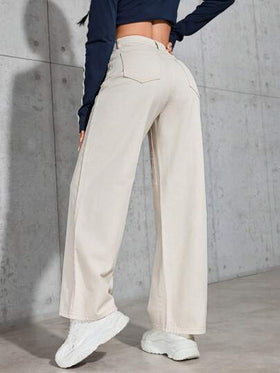 SHEIN PETITE بنطلون جينز كاجوال سادة للنساء للاستخدام اليومي