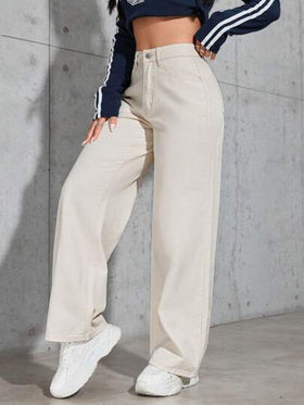 SHEIN PETITE بنطلون جينز كاجوال سادة للنساء للاستخدام اليومي