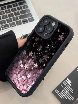 1 قطعة غطاء هاتف مقاوم للصدمات حافة سميكة من TPU بتصميم زهرة الكرز البسيط، متوافق مع iphone 16/16Pro/16Plus/11/15ProMax/14ProMax وسلسلة Galaxy/Honor