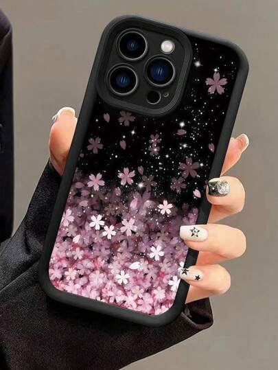 1 قطعة غطاء هاتف مقاوم للصدمات حافة سميكة من TPU بتصميم زهرة الكرز البسيط، متوافق مع iphone 16/16Pro/16Plus/11/15ProMax/14ProMax وسلسلة Galaxy/Honor