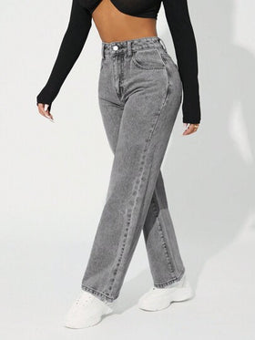 SHEIN PETITE بنطلون جينز كاجوال، بسيطة للاستخدام اليومي