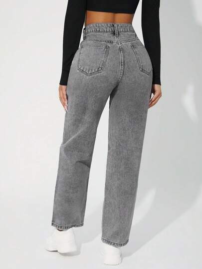 SHEIN PETITE بنطلون جينز كاجوال، بسيطة للاستخدام اليومي