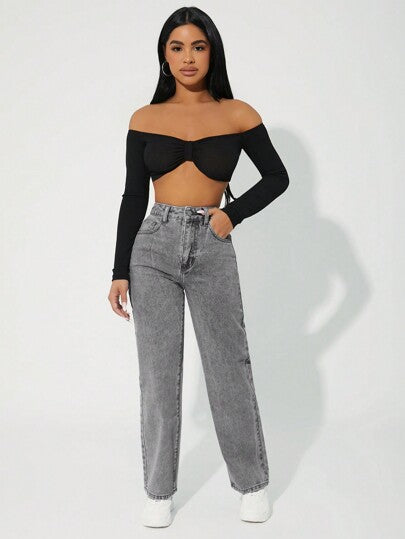 SHEIN PETITE بنطلون جينز كاجوال، بسيطة للاستخدام اليومي