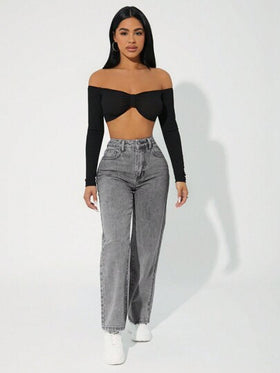 SHEIN PETITE بنطلون جينز كاجوال، بسيطة للاستخدام اليومي