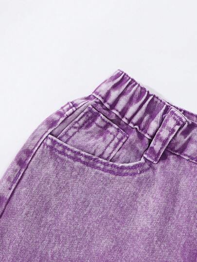 SHEIN ChillGRL بنطلون جينز مستقيم ذو خصر مطاطي بجيوب مسطحة للفتيات المراهقات في عصر Y2K، ملابس يومية لإطلالة مريحة