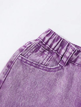 SHEIN ChillGRL بنطلون جينز مستقيم ذو خصر مطاطي بجيوب مسطحة للفتيات المراهقات في عصر Y2K، ملابس يومية لإطلالة مريحة
