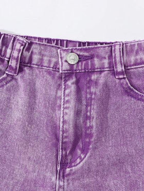 SHEIN ChillGRL بنطلون جينز مستقيم ذو خصر مطاطي بجيوب مسطحة للفتيات المراهقات في عصر Y2K، ملابس يومية لإطلالة مريحة