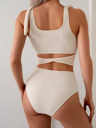 طقم تانكيني حريمي Swim Basics طقم سباحة تنكيني مكون من خمار وبذلة مع أربطة ربط للسيدات، بقماش مجعد بلون المشمش، مناسب للصيف والشاطئ والإجازة