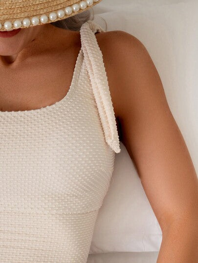 طقم تانكيني حريمي Swim Basics طقم سباحة تنكيني مكون من خمار وبذلة مع أربطة ربط للسيدات، بقماش مجعد بلون المشمش، مناسب للصيف والشاطئ والإجازة