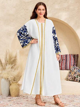 SHEIN جاكيت كاجوال طويلة الأكمام للبنات المراهقات، بطبعات زهرية ومعدنية، باللون الأزرق، مناسبة للربيع والصيف