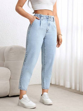 SHEIN Tall سراويل جينز مقصرة منفذة النساء الرسمية المغسولة