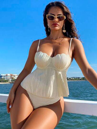 طقم تانكيني حريمي Swim Vcay طقم tankini للنساء بحمالات رفيعة وقماش بنقشة ملونة وبسيطة للصيف، للشاطئ والعطلات والمهرجانات والموضة البوهيمية