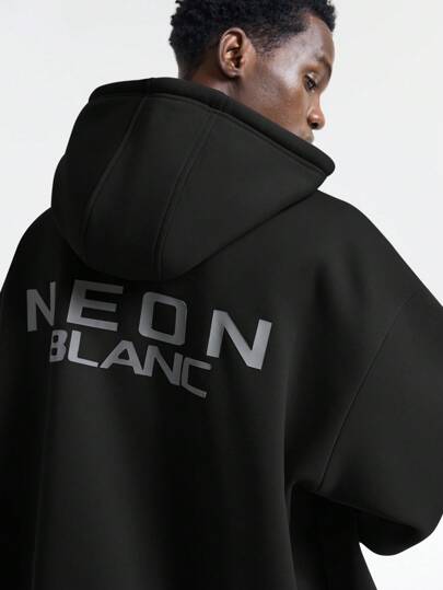 NEON BLANC هوديي مطبوع برسومات بخامة محبوكة بقصة واسعة للرجال