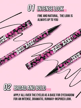 Misslyn مجموعة قلم تحديد العين وماسكارا جذابة، BOSS BABE! قلم تحديد العين الأسود، قلم تحديد عين سائل مقاوم للماء، شديد الصبغة ومقاوم للماء، يخلق خطوط غنية ودقيقة، متوفر ب- 4 ألوان نابضة بالحياة: بني، أسود، أحمر وأزرق، قلم تحديد عين سائل مطفي طويل الأمد.