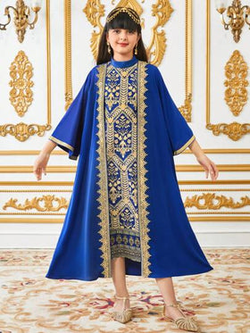 SHEIN 2 قطعة مجموعة للفتيات الناشئات: معطف غير رسمي أنيق مزين بشريط ، وفستان بطبعات رائعة