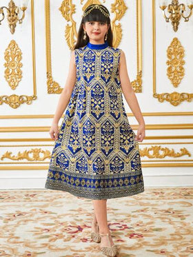 SHEIN 2 قطعة مجموعة للفتيات الناشئات: معطف غير رسمي أنيق مزين بشريط ، وفستان بطبعات رائعة