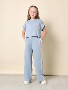 مجموعة قطعتين من SUMWON بطراز الكلية، توب قصير وبنطال ساق واسعة، ملابس رياضية للتدريب والأداء والممارسة، مناسبة للشباب والمراهقين في العطلات