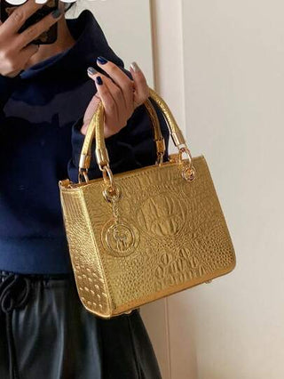 حقيبة يد كبيرة السعة للنساء، حقيبة تسوق فاخرة للنساء بطبعة جلد التمساح الذهبي، حقيبة كتف متقاطعة، أفضل هدايا عيد الأم للنساء