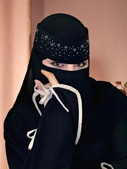 طقم تانكيني حريمي قطعة واحدة وشاح وجه شيفون لون سادة لطيف، غطاء للوجه نساء نقاب صداقة للبشرة، حجاب كاجوال