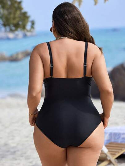 Swim Lushoire ملابس سباحة قطعة واحدة للسيدات بتصميم إيليغانت متجعد عند الخصر بلون سادة، مناسبة للاستخدام في المسبح والشاطئ، ملائمة لعطلات الصيف