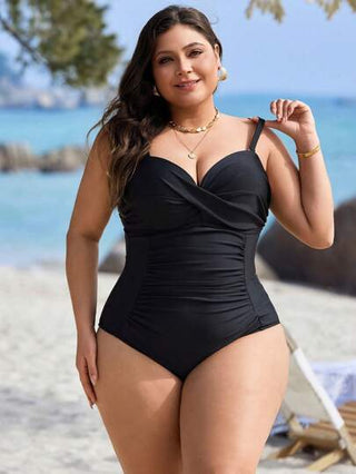 Swim Lushoire ملابس سباحة قطعة واحدة للسيدات بتصميم إيليغانت متجعد عند الخصر بلون سادة، مناسبة للاستخدام في المسبح والشاطئ، ملائمة لعطلات الصيف