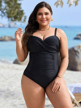 Swim Lushoire ملابس سباحة قطعة واحدة للسيدات بتصميم إيليغانت متجعد عند الخصر بلون سادة، مناسبة للاستخدام في المسبح والشاطئ، ملائمة لعطلات الصيف
