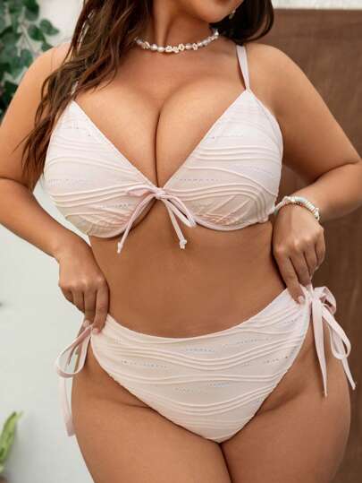 Swim Mod مجموعة بيكيني للنساء بحجم كبير من 2 قطعة، توب كروب بأسلاك داخلية وشورت بلون أحادي، كاجوال للصيف
