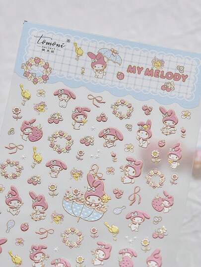 Sanrio ملصقات فن الأظافر المنقوشة المرنة والرقيقة بشخصيات كرتون سانريو، مناسبة لملصقات العناية بالأظافر الرقيقة ذات الشكل الغير متماثل متعدد الألوان اللماع والخامل، للاستعمال الفوري دون رائحة، مناسبة كهدايا أعياد الميلاد والعطلات والسفر، ملصقات فن الأظافر