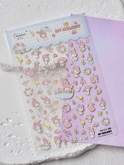 Sanrio ملصقات فن الأظافر المنقوشة المرنة والرقيقة بشخصيات كرتون سانريو، مناسبة لملصقات العناية بالأظافر الرقيقة ذات الشكل الغير متماثل متعدد الألوان اللماع والخامل، للاستعمال الفوري دون رائحة، مناسبة كهدايا أعياد الميلاد والعطلات والسفر، ملصقات فن الأظافر